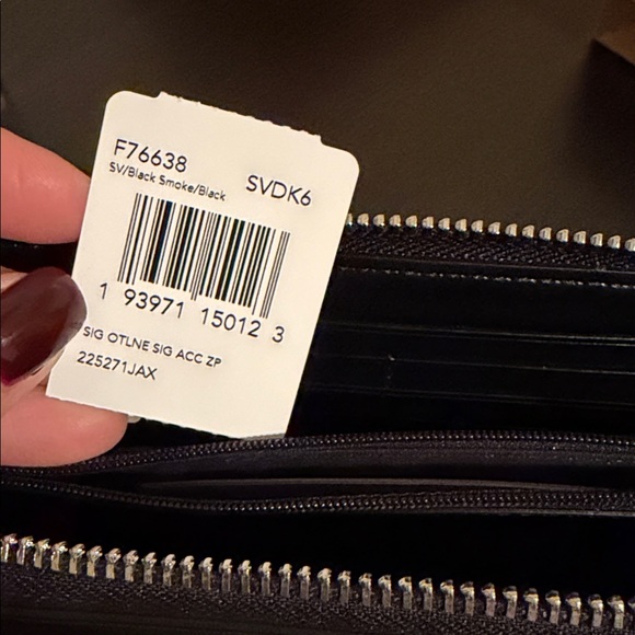Coach Black and Gray Signature Zip Wallet - Picture 4 of 5